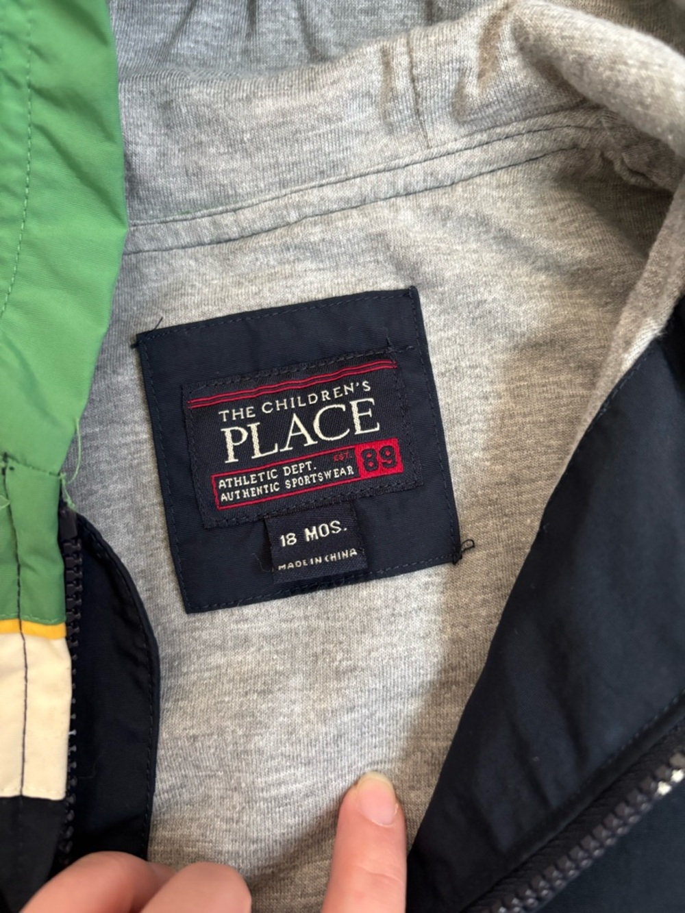 The Children's Place Green & Navy Hooded Spring Windbreaker/Rain Jacket - Picture 2 of 5